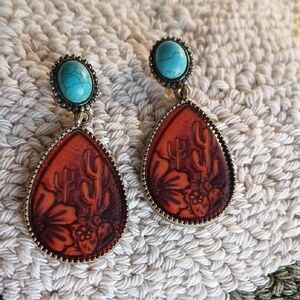 Embossed Leather-look Teardrop Earrings "Desert Rose" by Long&Leigh